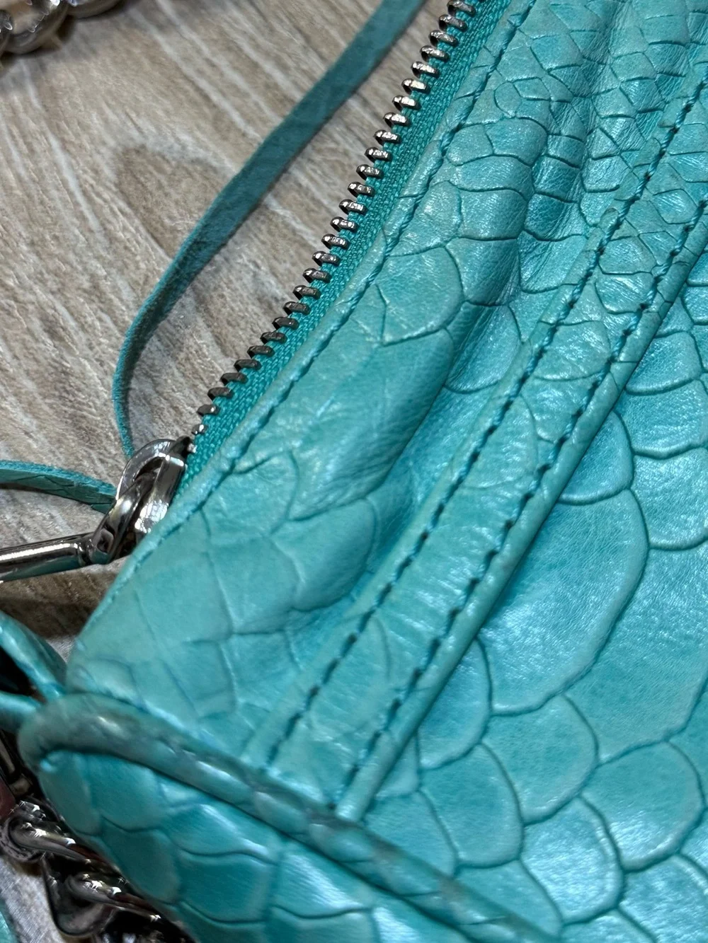 Rebecca Minkoff Mini M.A.C. Turquoise Python Embossed Leather Crossbody Bag